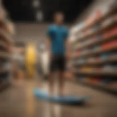 Skimboarding gear display in a well-lit store