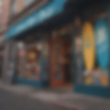 Skimboard shop exterior with vibrant signage