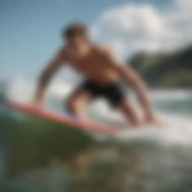 Demonstrating Skimboarding Techniques A close-up of skimboarding techniques being demonstrated.
