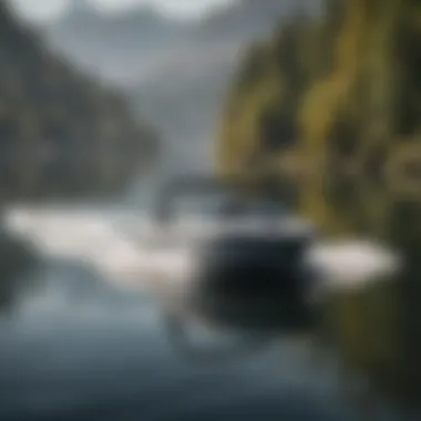 Sleek Wakeboard Boat on Tranquil Lake Sleek Wakeboard Boat on Tranquil Lake