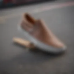 A close-up view showcasing the unique design of slip-on skateboard shoes.