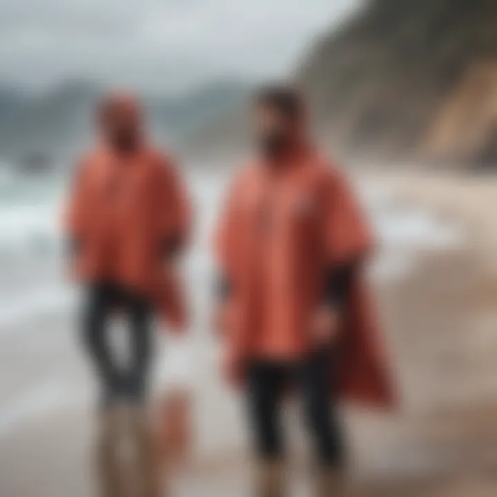 Surfing enthusiasts wearing Slowtide ponchos post-session