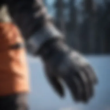 Close-up of snowboard gloves showcasing built-in wrist guards for enhanced protection.