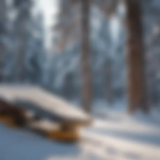 Snowboard leaning against tree in serene winter landscape