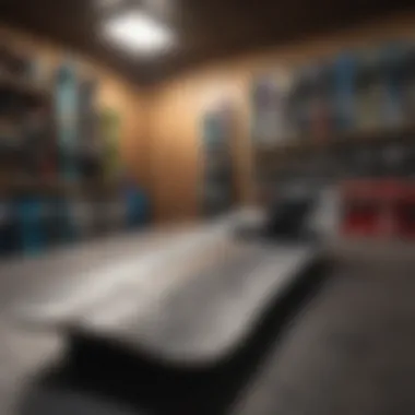 Snowboard shop display with various models