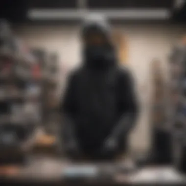 A snowboarder browsing through gear at Zumiez