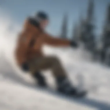 Snowboarder carving on fresh powder