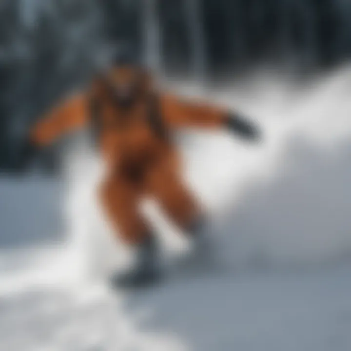 Snowboarder carving through fresh powder