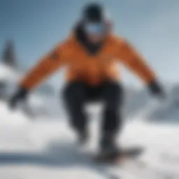 Snowboarder carving through snow