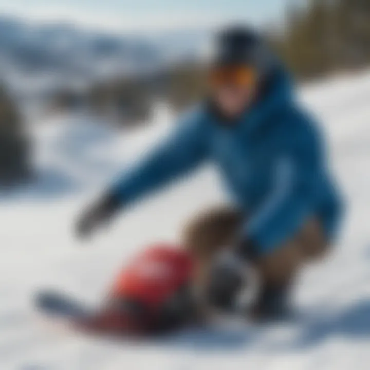 Snowboarder testing out rental equipment on the slopes