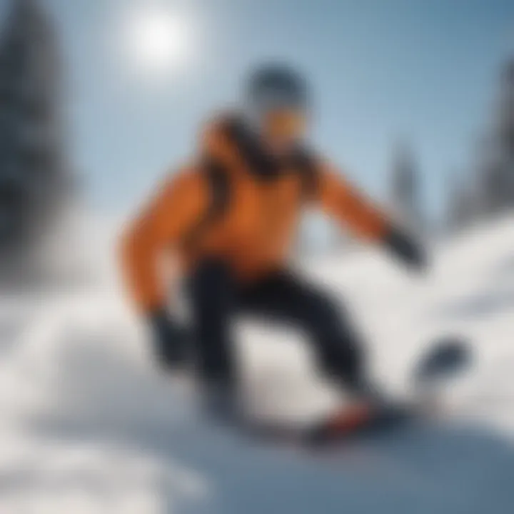 Snowboarder carving through fresh powder with speed and agility