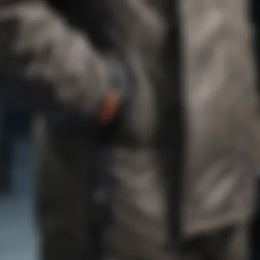 Rugged Durability and Precision Craftsmanship Detail shot of reinforced seams and durable zippers on snowboarding jacket and pants