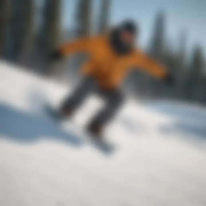 Snowboarder in motion performing a trick on the slopes