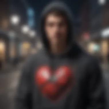 Stylish man wearing a broken heart hoodie in a street style look