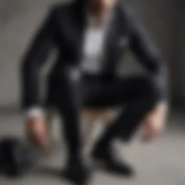 Black and white flannel shirt paired with tailored trousers and leather shoes