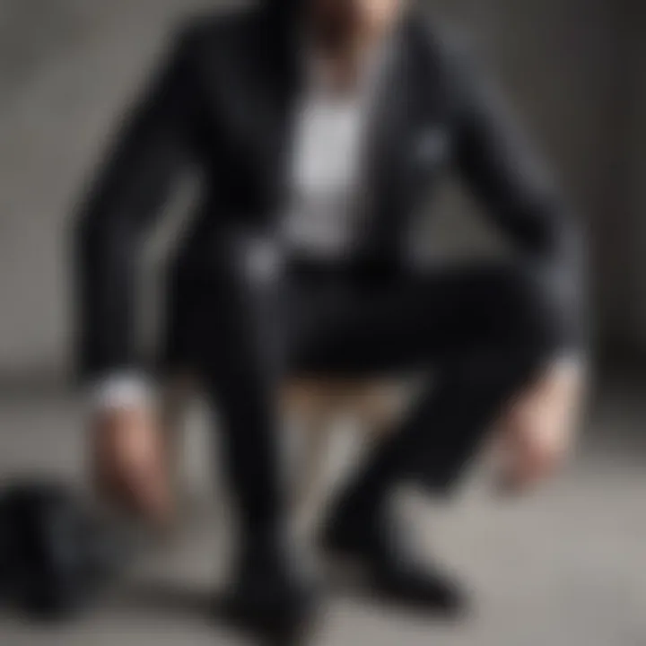 Black and white flannel shirt paired with tailored trousers and leather shoes