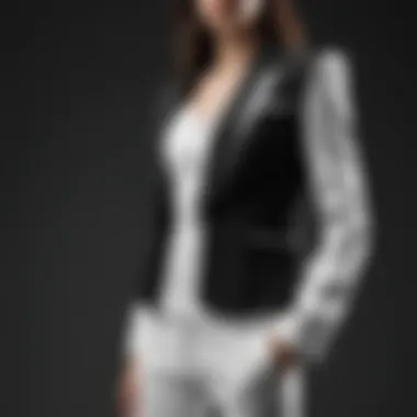 Stylish black and white low blazer with asymmetrical design