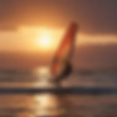 Sunset Serenity: Kite Surfing Amidst Dusk Breathtaking sunset backdrop for kite surfing at Long Beach