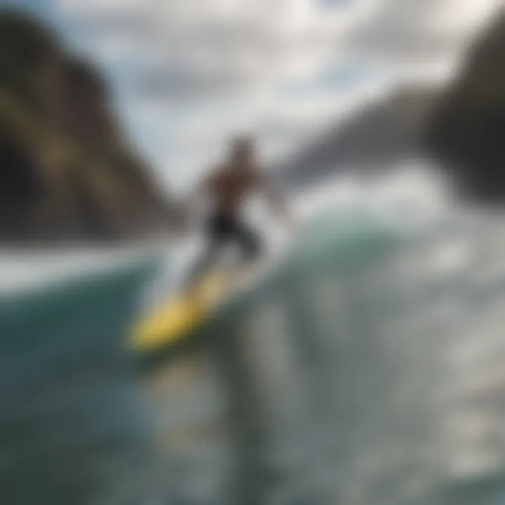 A picturesque beach scene highlighting surfers riding waves