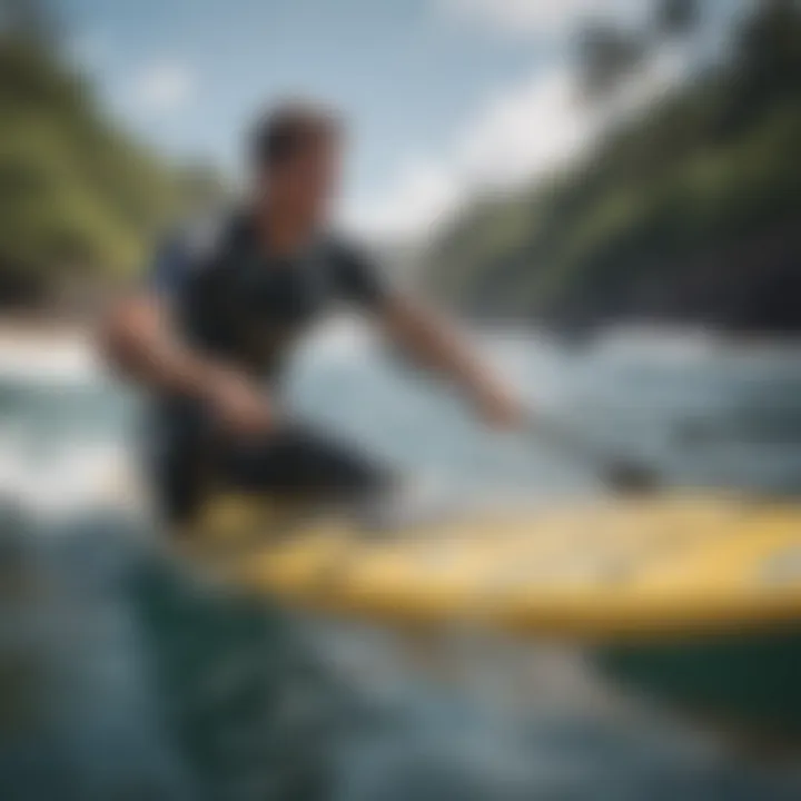 Surf instructor demonstrating proper paddling technique