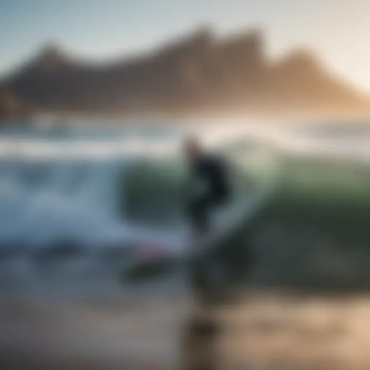 An instructor demonstrating surfing techniques to students