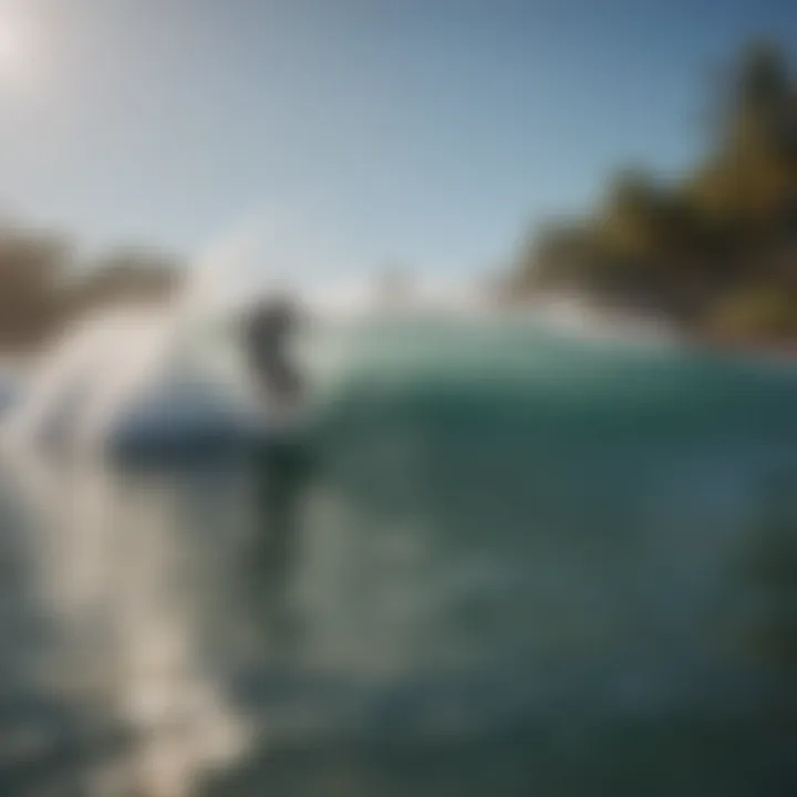 A group of participants engaging in a surf training program led by a coach.