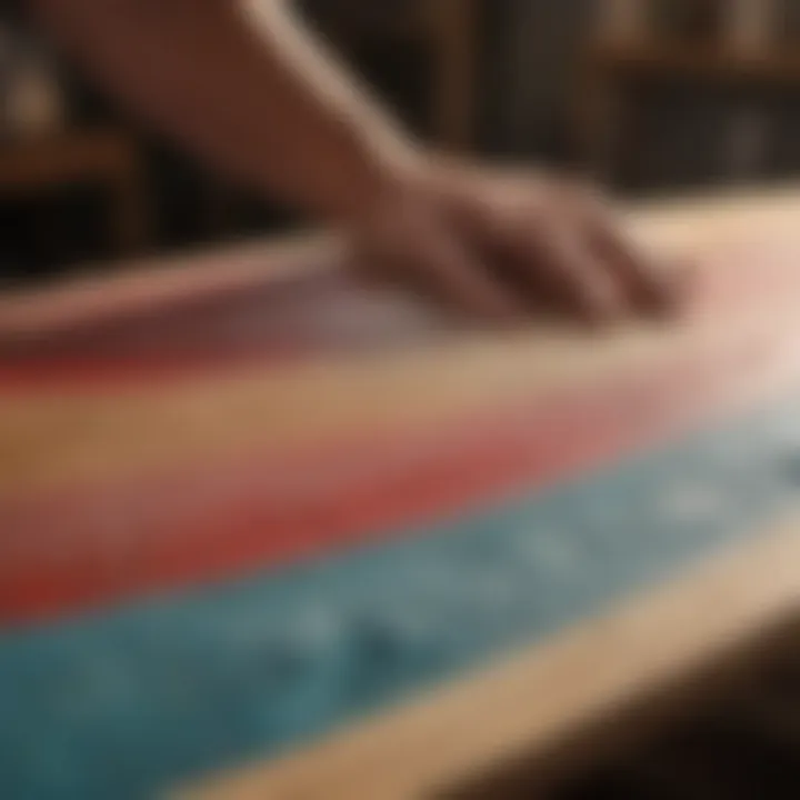 Craftsman meticulously sanding surfboard