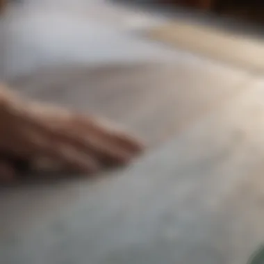 Close-up of surfboard surface being prepared for sanding