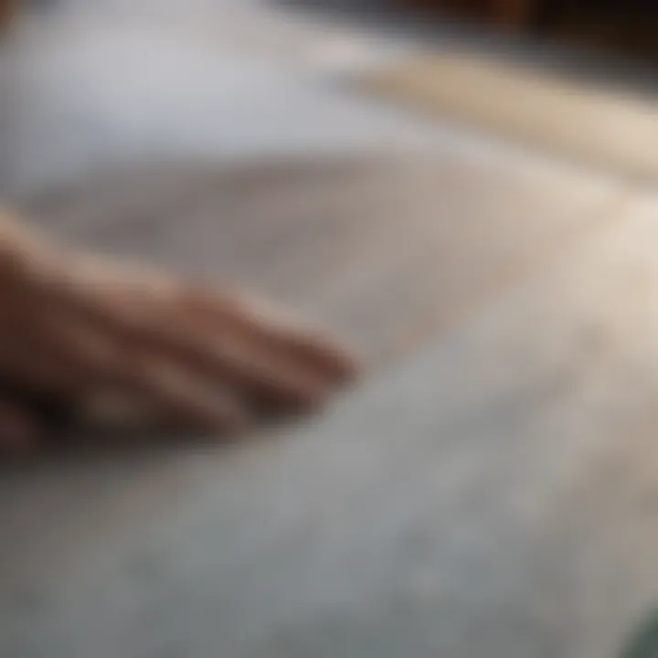 Close-up of surfboard surface being prepared for sanding