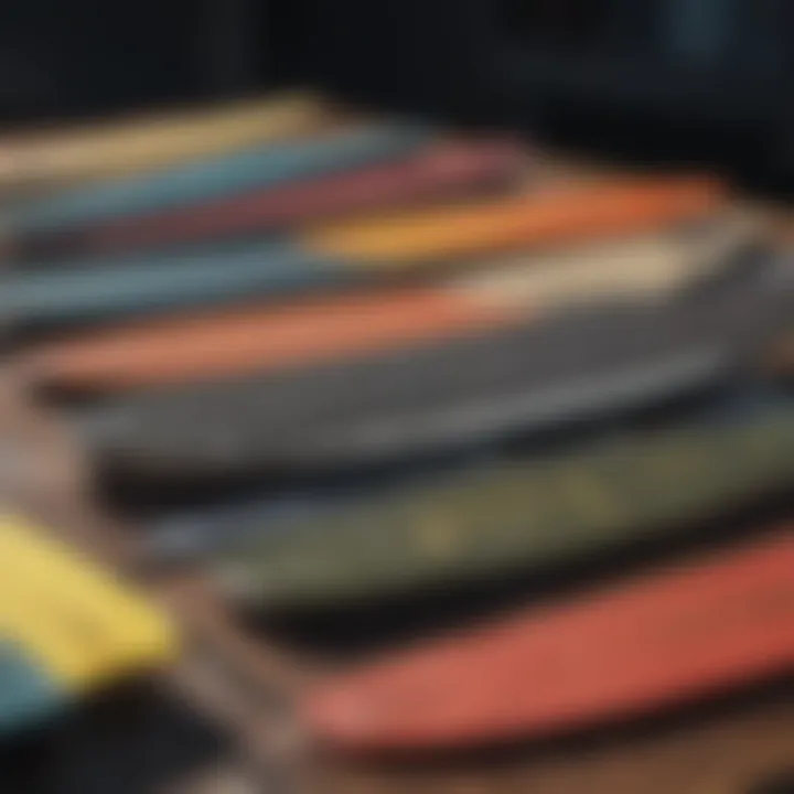 An overview of different types of surf straps displayed on a table