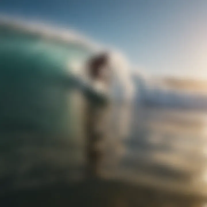 Aerial view of a surfer taking on challenging waves