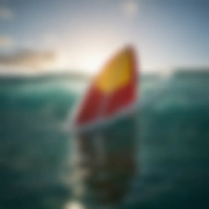 A close-up of surfboard fins cutting through crystal-clear waters