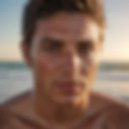 Surfer applying sunscreen on face