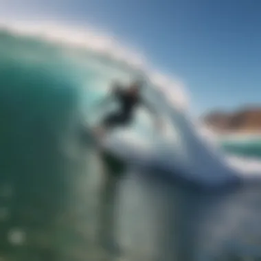 Surfer carving through a crystal clear wave in Baja California