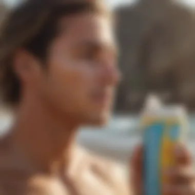 Surfer choosing sunscreen from different options