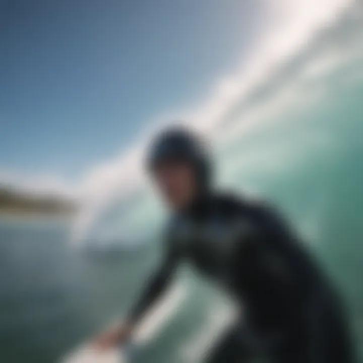 Surfer wearing a high-performance helmet in action