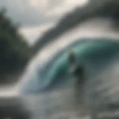 Surfer riding a massive wave in the Amazon