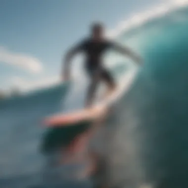 Surfer riding a wave on a soft top surfboard with expert precision