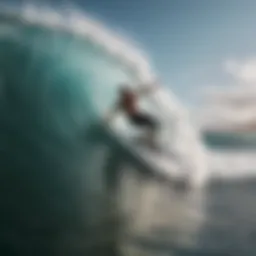 A surfer riding a wave with perfect technique