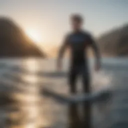 A surfer testing wetsuit thickness in diverse water conditions
