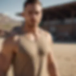 A stylish tan tank top showcased in an outdoor sports setting, emphasizing versatility.
