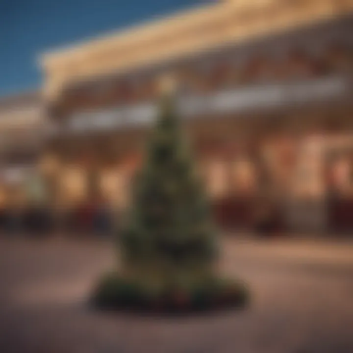 Seasonal decorations adorning the storefronts at Tanger Outlet