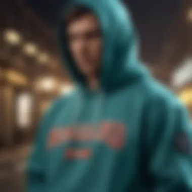 Teal champion hoodie worn by a fashion icon