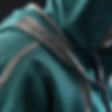 Close-up of intricate teal champion hoodie stitching