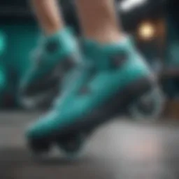 Vibrant teal Heelys in motion
