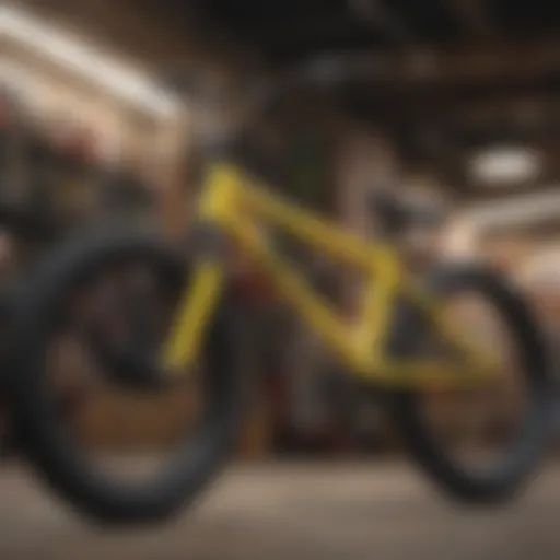 A vibrant BMX bike on display in a retail store