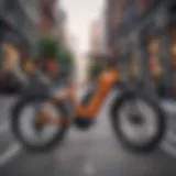 A sleek city commuter ebike parked near a bustling urban street, showcasing its modern design.