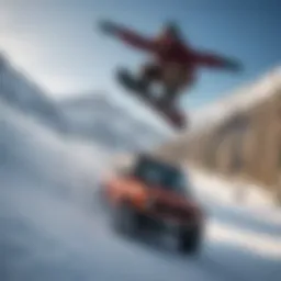 A dynamic view of a rider performing a half cab trick on a snowboard