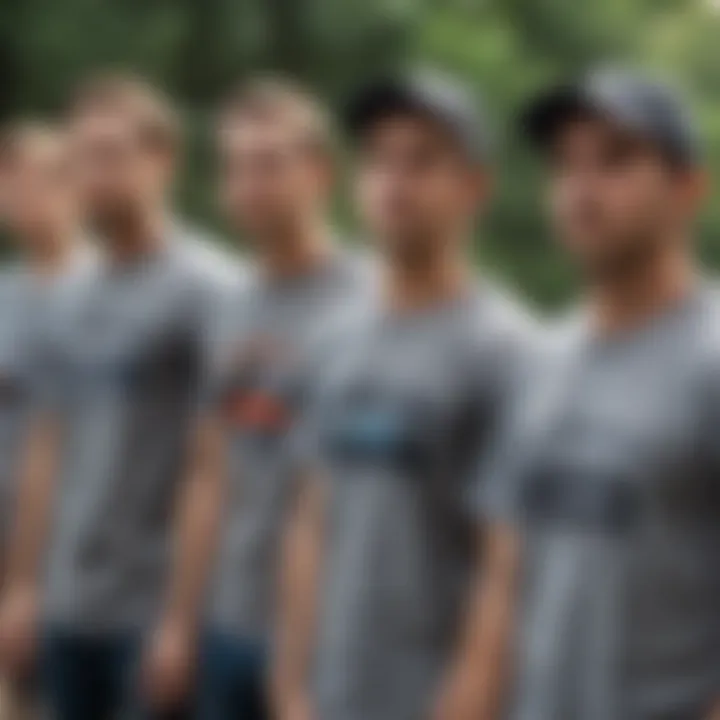 A group of car aficionados displaying their primitive car shirts at a gathering