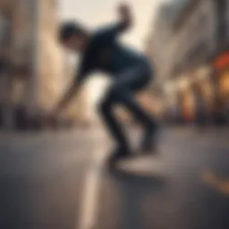Skateboarder performing a trick on a city street